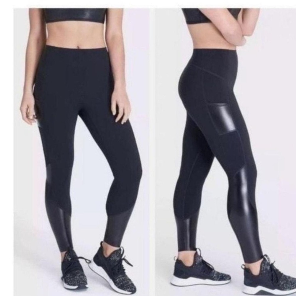 Spanx Every Wear Gloss Pocket Leggings Very Black Women's Size XL SOFT Modern